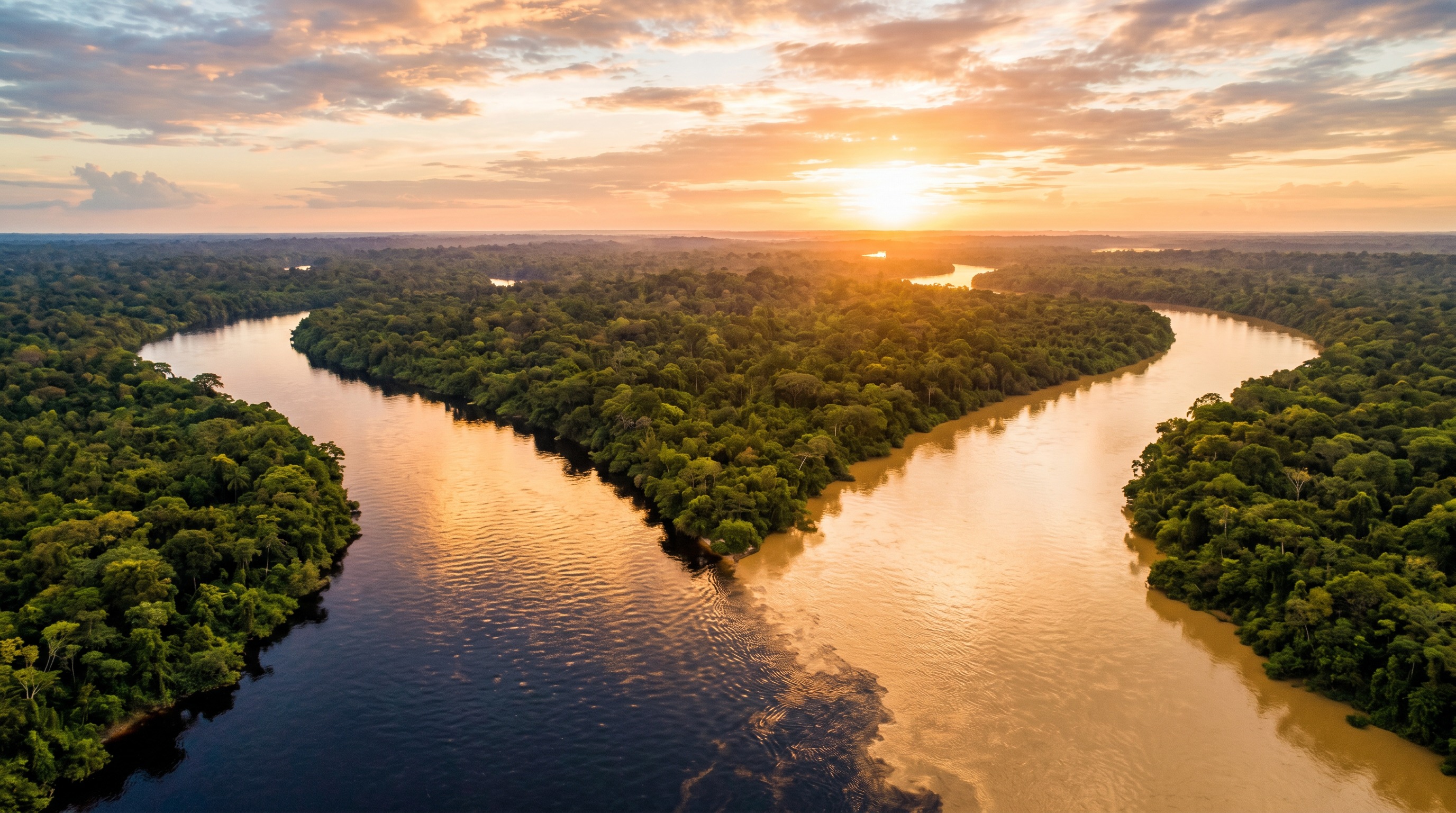 Vista aérea do encontro dos rios Tocantins e Itacaiúnas em Marabá, Pará